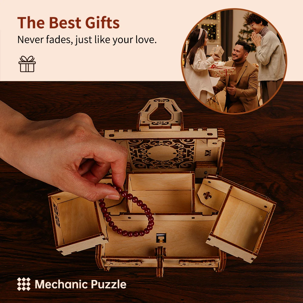 Cute 3D Wooden Puzzles DIY Antique Jewelry Box Craft Kit Model Education Puzzle Toys Decoration Birthday Gifts For Lady Girls