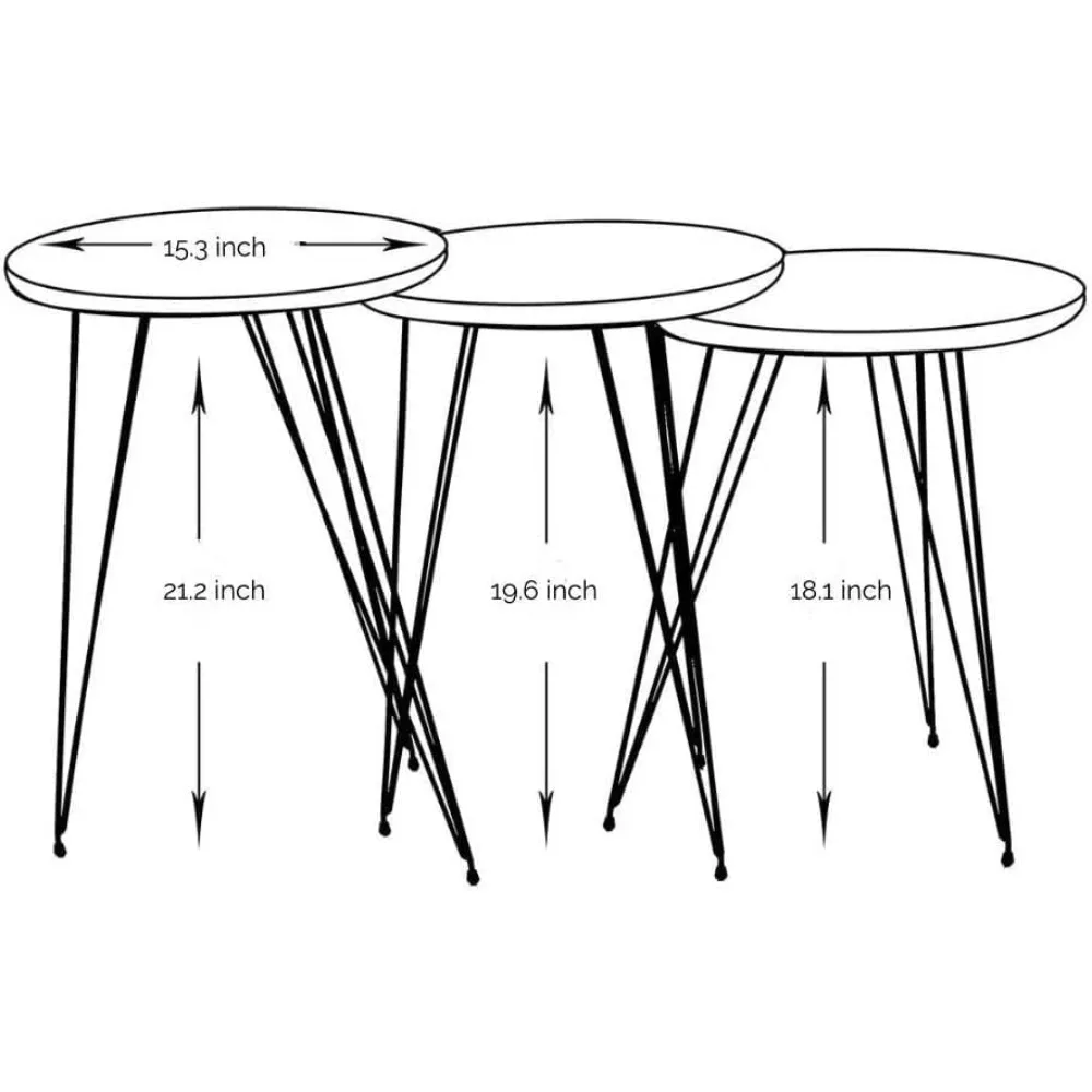PAK HOME Set of 3 Nesting End Tables Round Wood Stacking Coffee Side Accent Sofa Table with Metal Legs for Living Room, Home Off