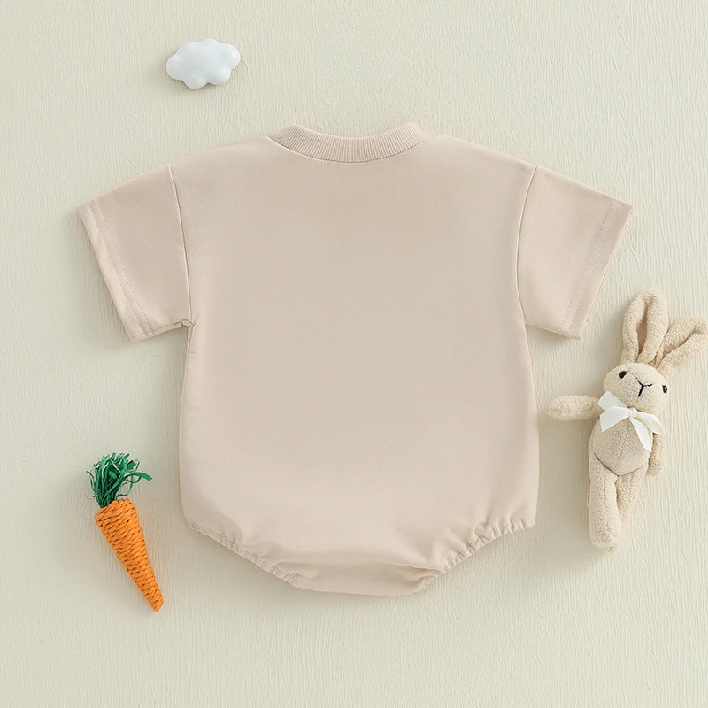 유아 아기 부활절 Romper 캐주얼 토끼 계란 자수 짧은 소매 신생아 Jumpsuit 유아 소년 소녀 귀여운 옷