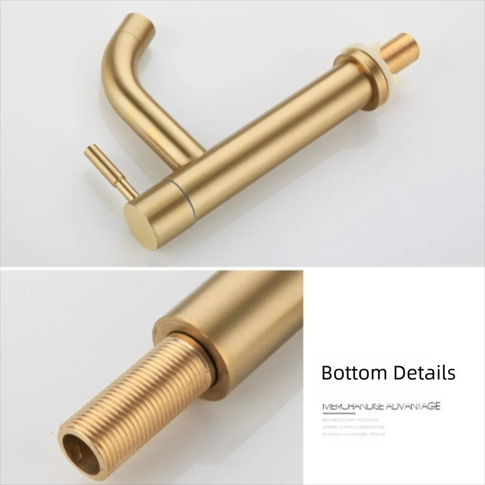 

Sink Tap Bathroom Basin Faucet Deck Mounted Brushed Gold Tap Stainless Steel Water Tap Single Handle Rust-proof