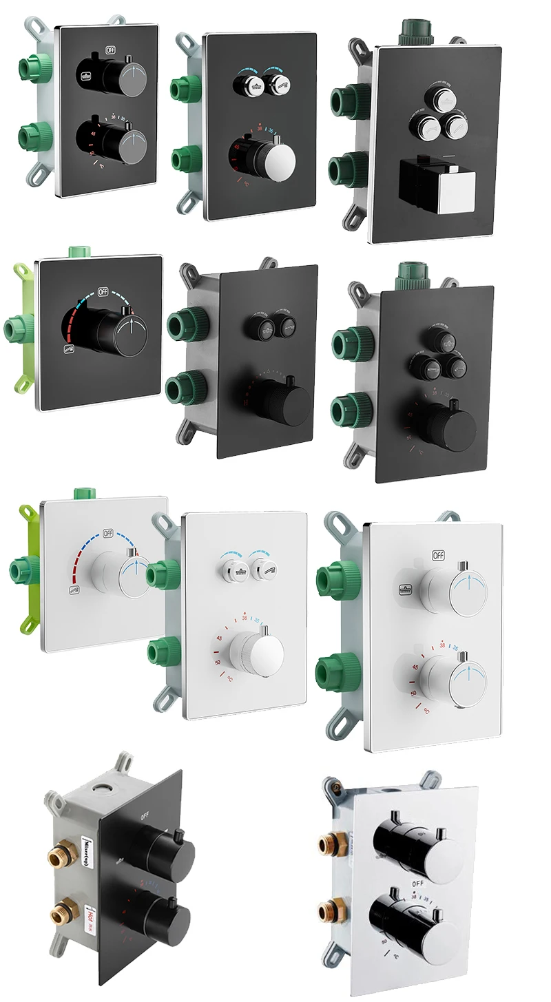 Imagem -03 - Guarnição do Termostato Escondido Válvula de Latão Maciço Controle de Função ou Matt Black Torneira Termostática do Chuveiro