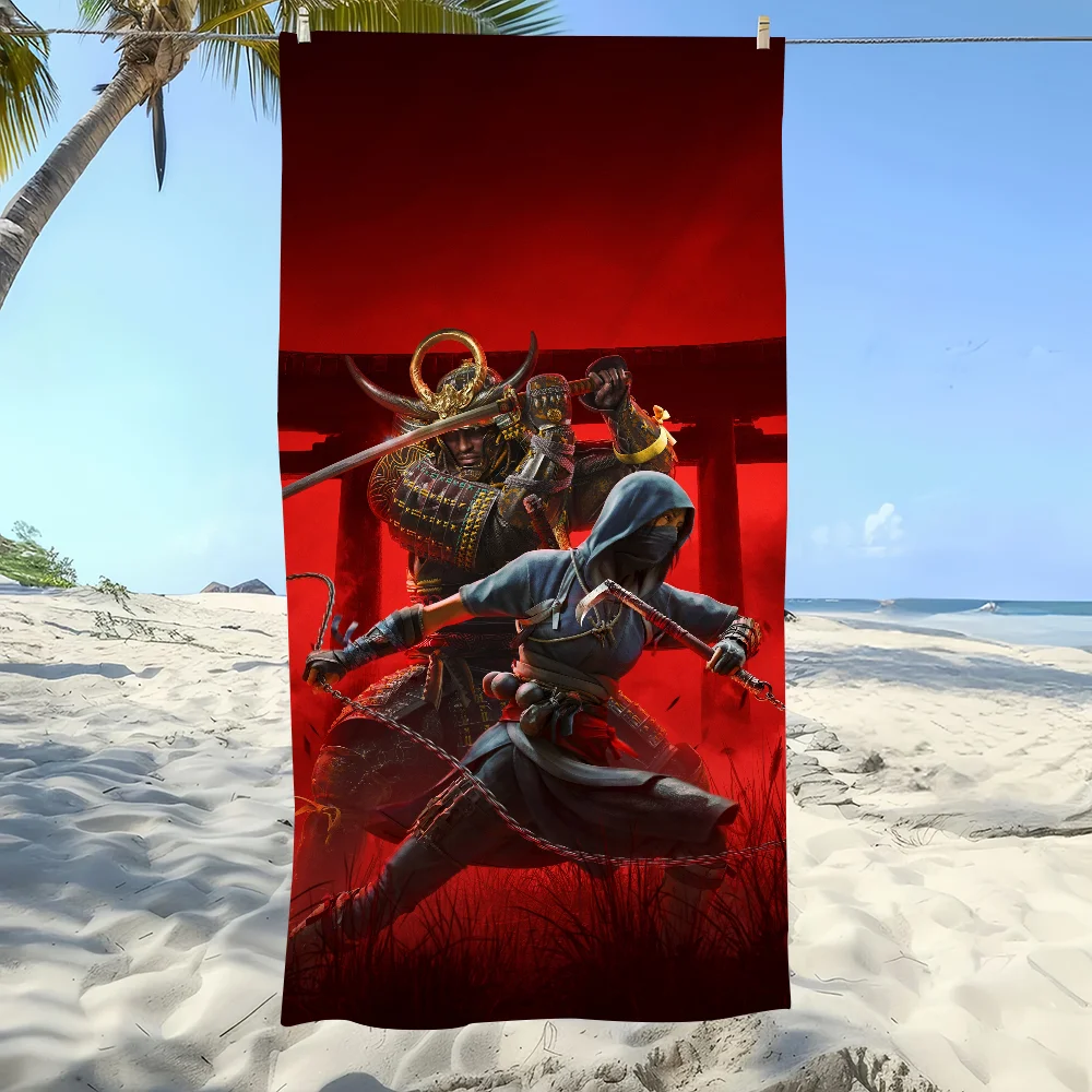 A-Assassins Creed Gaming Beach Towel, S-Shadows Theme Soft Microfiber Quick Dry Absorbent for Travel Shower Gym Camping