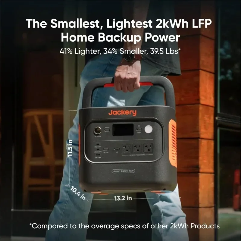 Jackery Explorer 2000 v2 Portable Power Station, 2042Wh LiFePO4 Home Backup Battery, 2200W Solar Generator