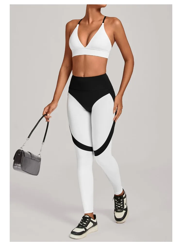 

Gym Workout Two Piece Set Women's Yoga Sets Nylon Color Matching Tight High Waist Sports Suits Outdoor Running Fitness Clothes