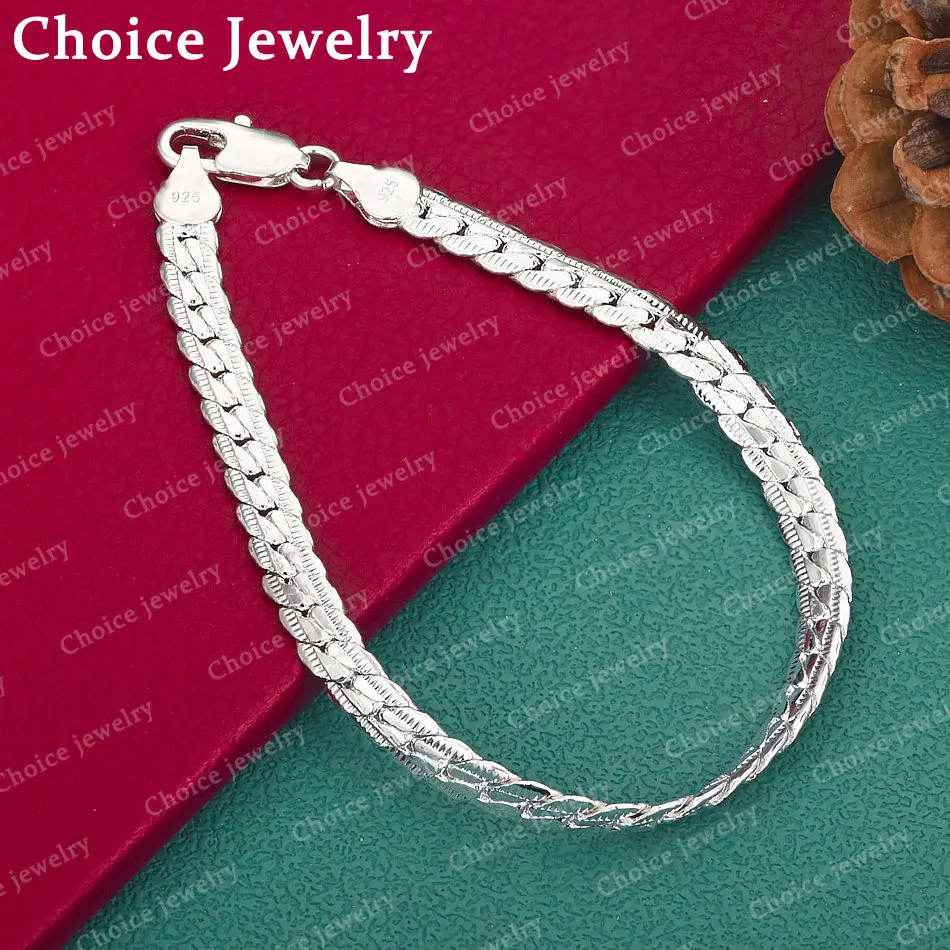 

Браслет из стерлингового серебра 925 пробы с геометрической цепочкой 6 мм для мужчин и женщин, модные ювелирные украшения, стильные и эффектные, для вечеринок