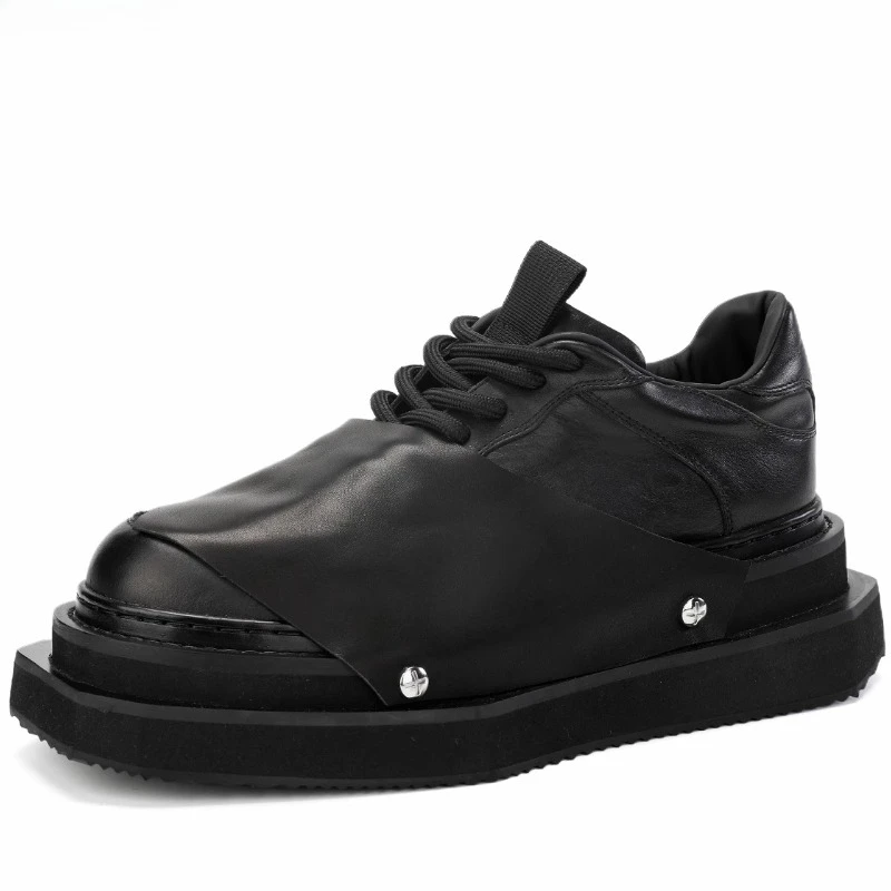 

British Thick Soled Derby Shoes for Men's Dress Shoes Genuine Leather Hand Sewn Rivets Personalized Fashion Design Casual Shoes