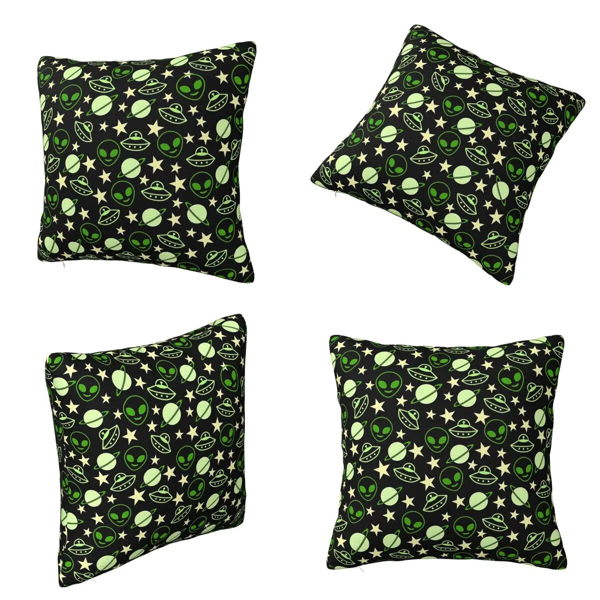Funda de almohada cuadrada con patrón de planetas y estrellas, nave espacial alienígena, funda de almohada cómoda, funda de almohada para el hogar, dormitorio y coche