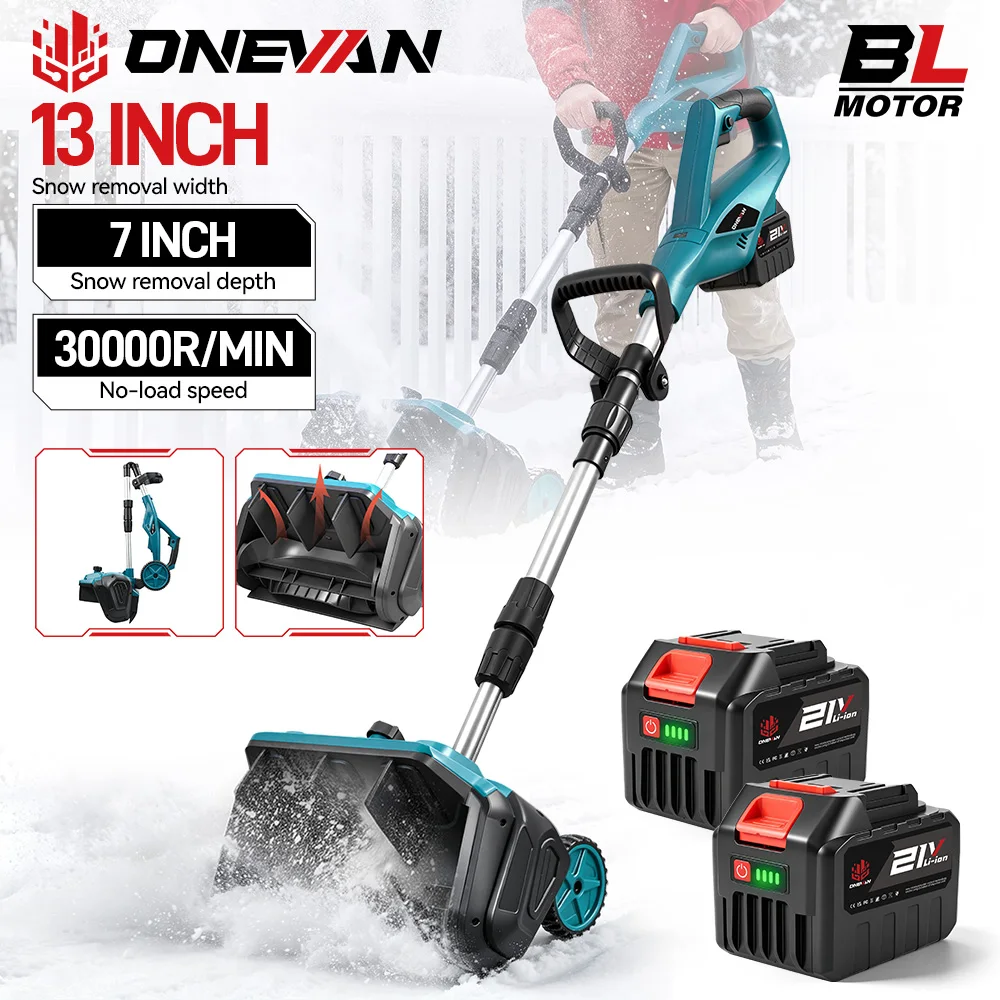 Spazzaneve elettrico senza spazzole ONEVAN 3200W 13 pollici, spazzaneve portatile per la pulizia delle strade, utensili elettrici per la rimozione della neve, compatibile con batteria Makita 18V