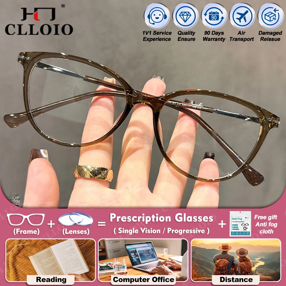 

CLLOIO Everyday Wear Round Progressive Prescription Glasses For Women Blue Light Filter Myopia Hyperopia Reading Optical Eyeware