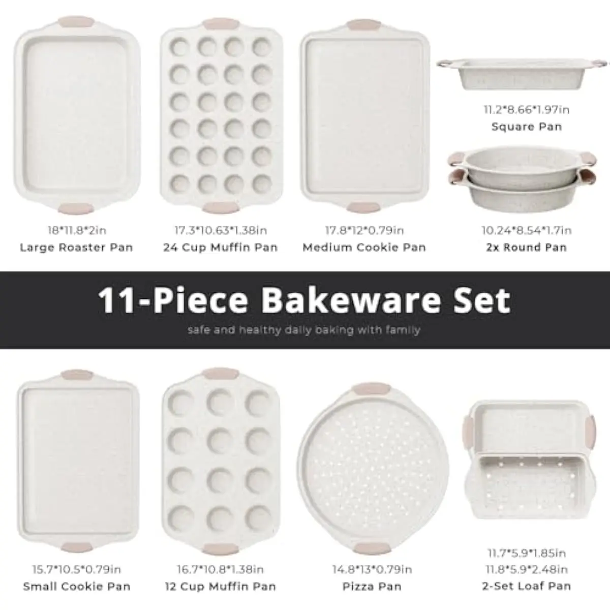 11-Piece Heavy-Gauge Carbon Steel Bakeware Collection Featuring Nonstick Interior Exterior Coating Dishwasher Safe Silicone-Grip