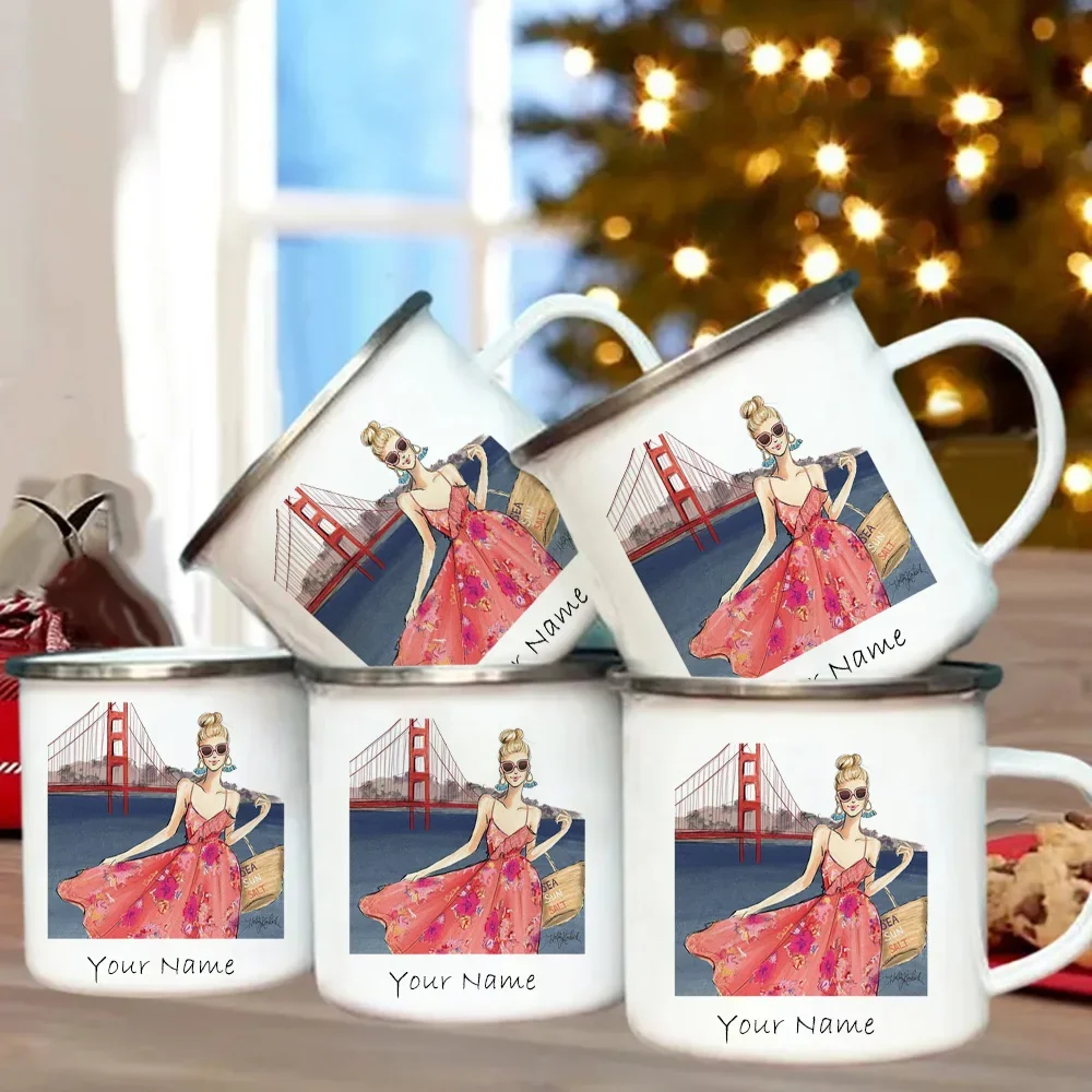 Custom Enamel Cup of San Francisco Bridge Lady Mug with Your Name Printed, Portable Coffee Cups, Original Mugs, Cupshe Beer