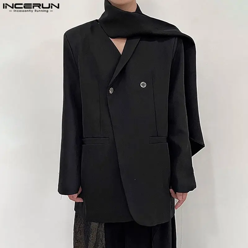 INCERUN Tops 2024 Korean Style Men\'s Deconstructive Design Suit Jackets Casual Streetwear Solid Simple Long Sleeved Blazer S-5XL