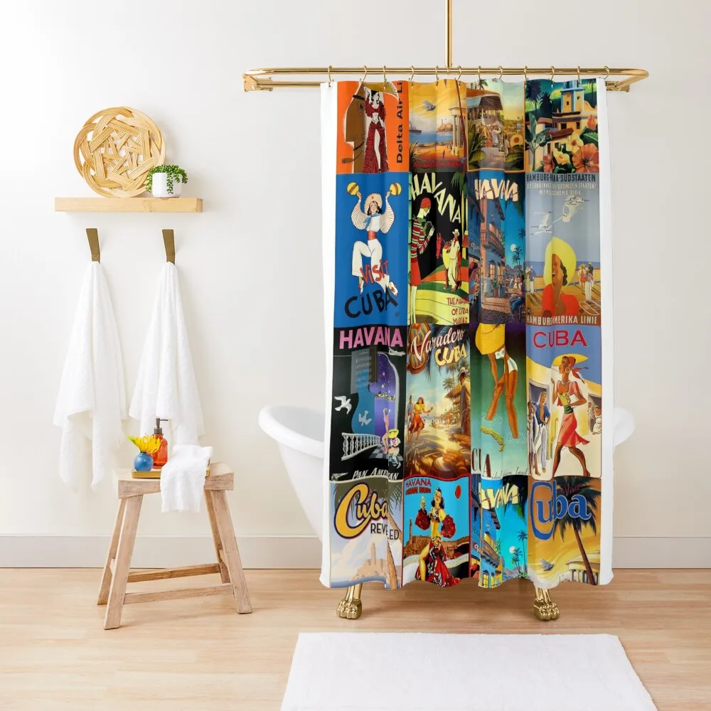 

Vintage Cuba Posters Shower Curtain For The Bathroom Shower For Bathroom Shower For Bathroom Set Window Curtain