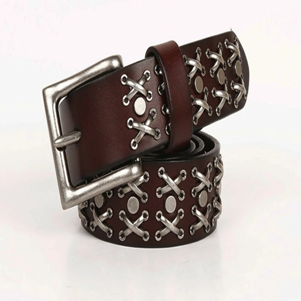 Shipping,New Free style 100% cowhide belt.genuine leather vintage rivet belts,fashion cool gift men motor biker's belt.