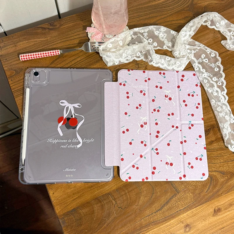 

Чехол Ins Cherry Bowknot для iPad Pro 11 M2 M3 M4 M5 A16 2025 Air4 5 6 7 12.9/13/9.7/10.2/10.5/9.7 дюймов 5-го, 6-го, 7-го, 8-го, 9-го, 10-го, 11-го поколений