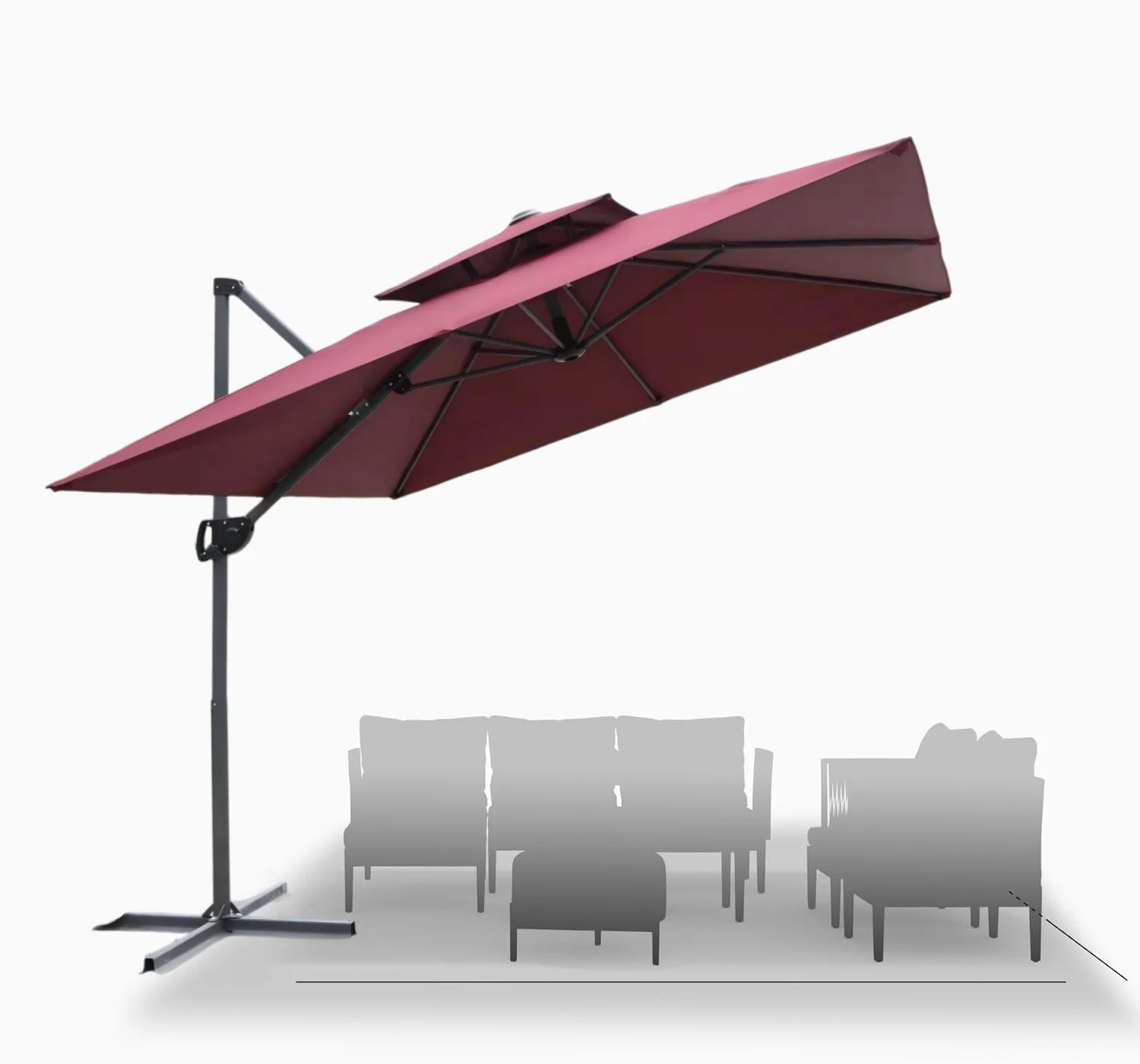 #Compact Double Top Cantilever Patio Umbrella Space-Saving Outdoor Offset Parasol for Balcony & Garden Use