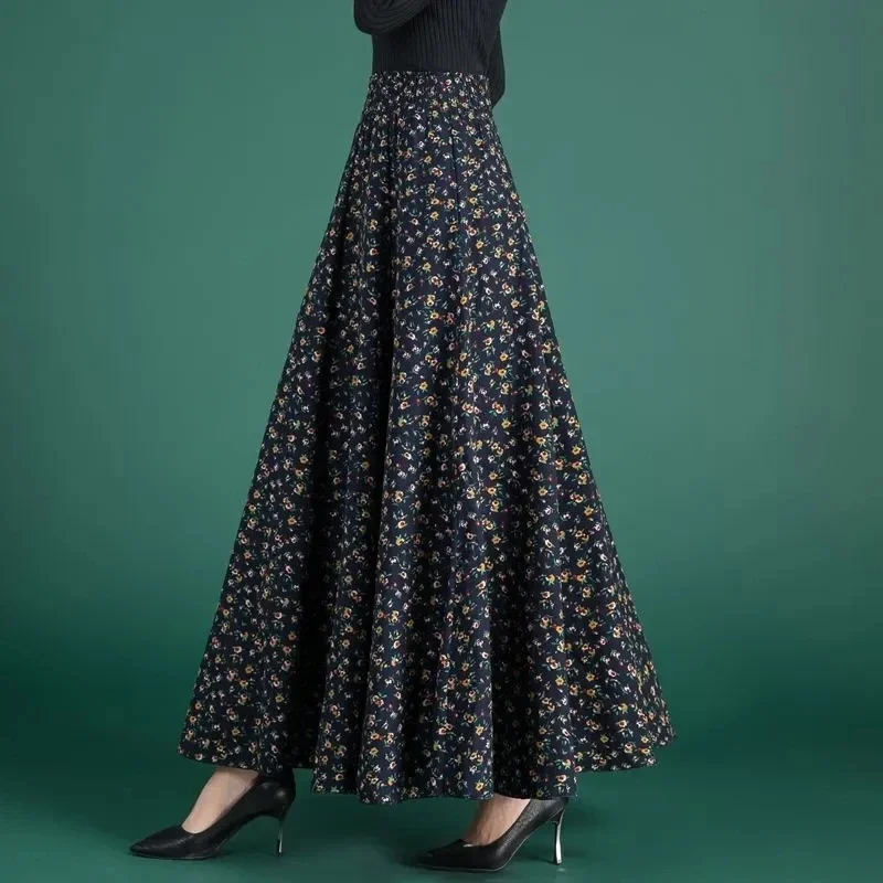 Pop Pop Long Skirt Women Large Swing Skirtd A-line Skirt High Waist Thin Cotton Linen Versatile Retro Large Women's Dance Long S