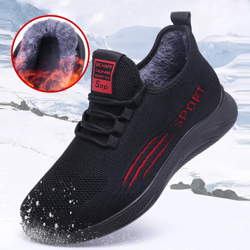 WInter Men Boots Plush Warm Fur Men Sneakers Antislip Causal Flat Ankel Boots Fashion Men Shoes