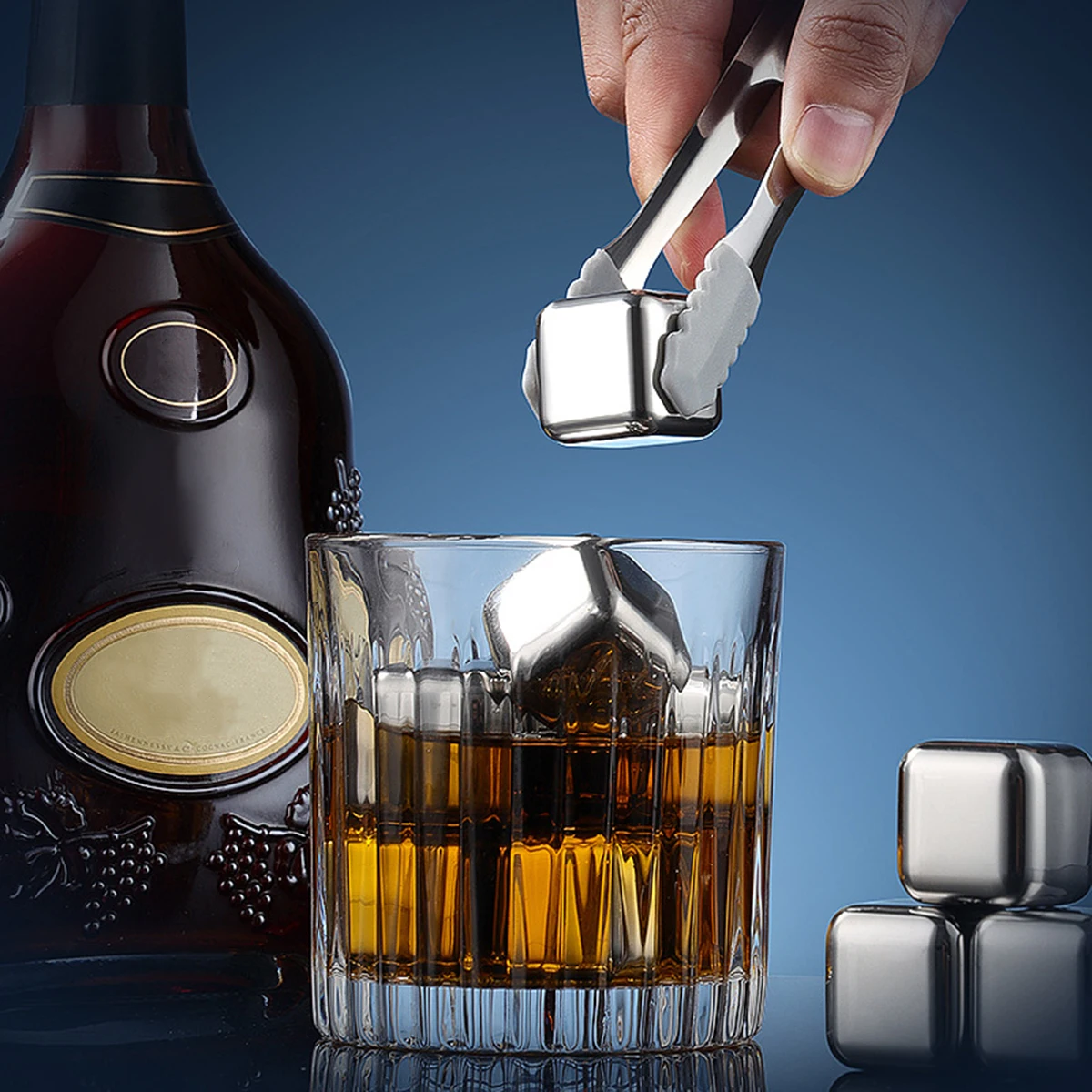 

Reusable Stainless Steel Ice Bucket Whiskey Stone Ice Cube Set