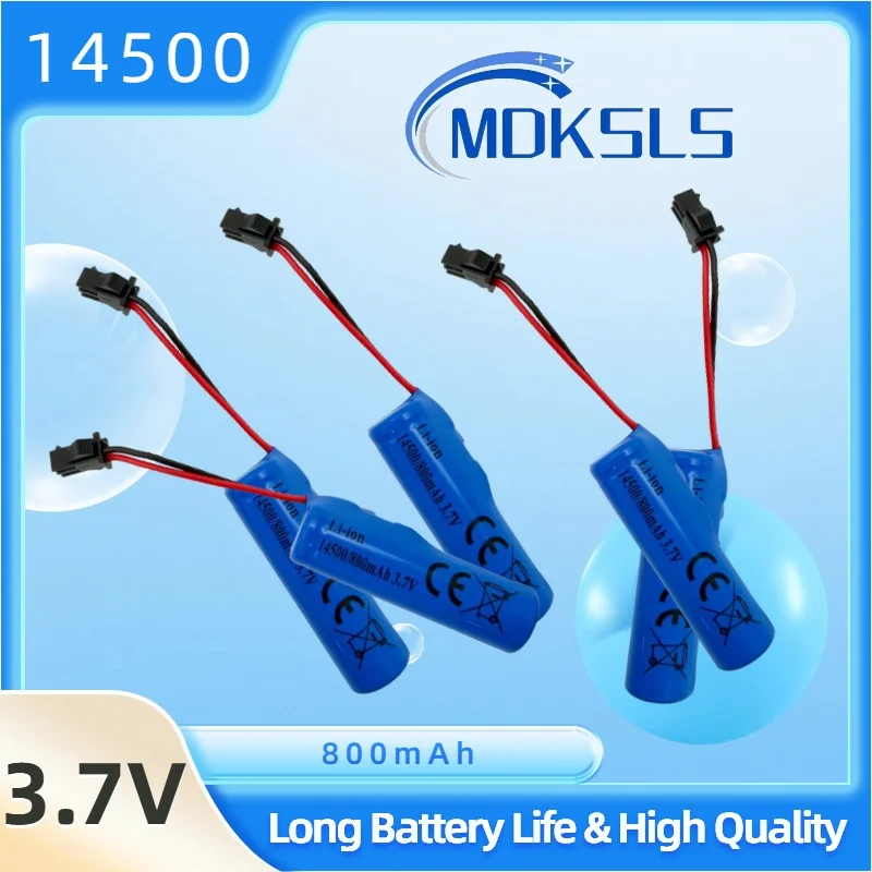 14500 3.7V 800mAh Lithium Ion Rechargeable Battery with SM-2P Plug for Stunt Dump Car Boat Tank Truck Replacement Toy Accessory