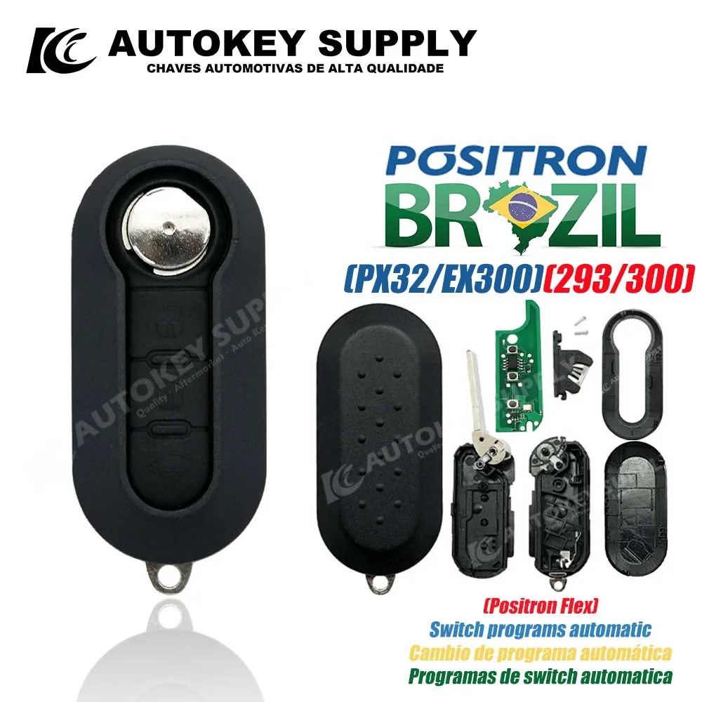 

Autokeysupply AKBPCP114AT 293/300 охранная сигнализация 3-кнопочное управление с зажимом для батареи для Бразилии Positron Flex