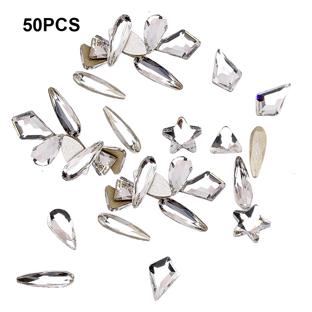 50 Pieces Glass Crystal Set Excellent Gloss Shining Personalized Nail Art Rhinestones Manicure Accessories Bright Red AB