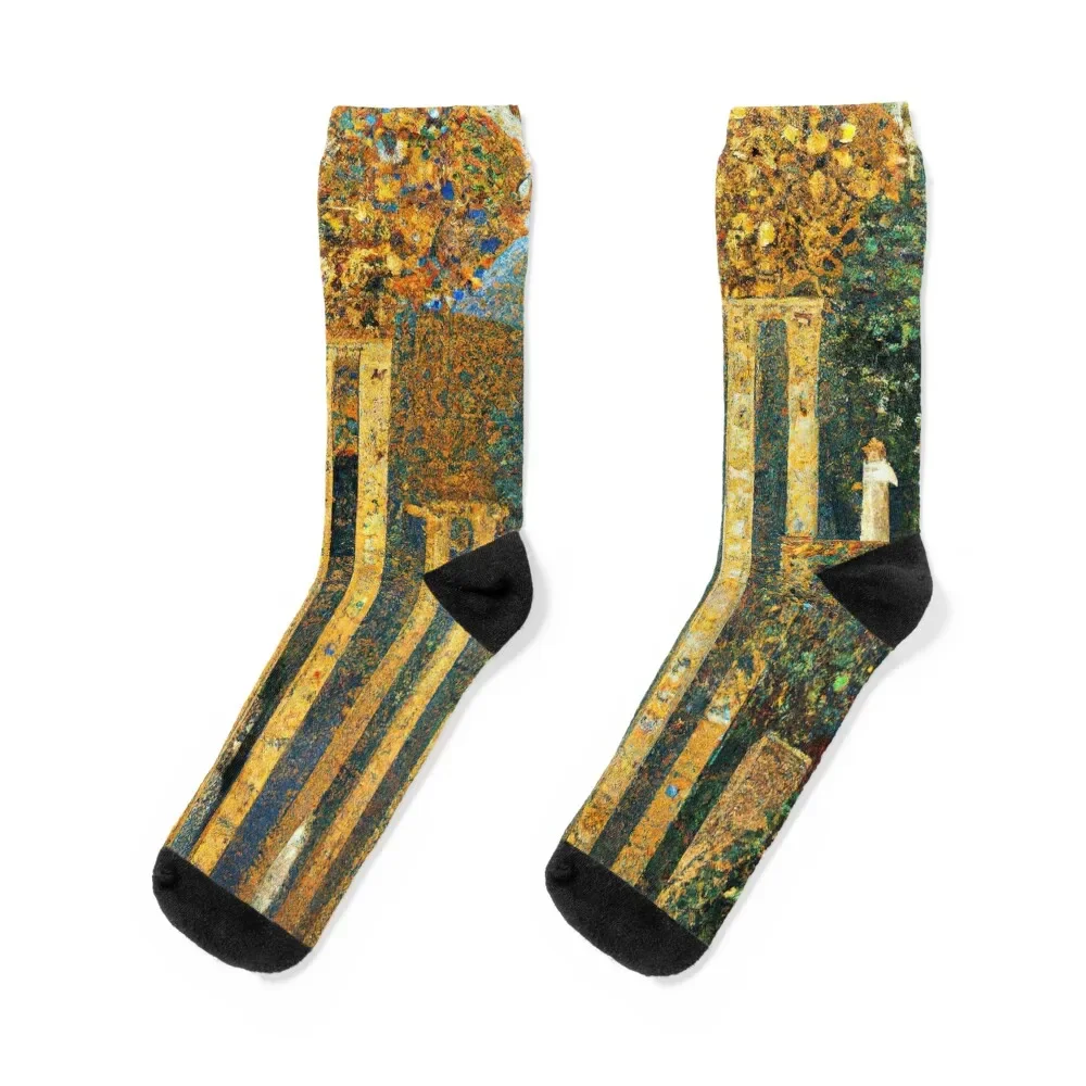 

Gustav Klimt Hanging Gardens of Babylon Socks Climbing cotton moving stockings fashionable Designer Man Socks Women's