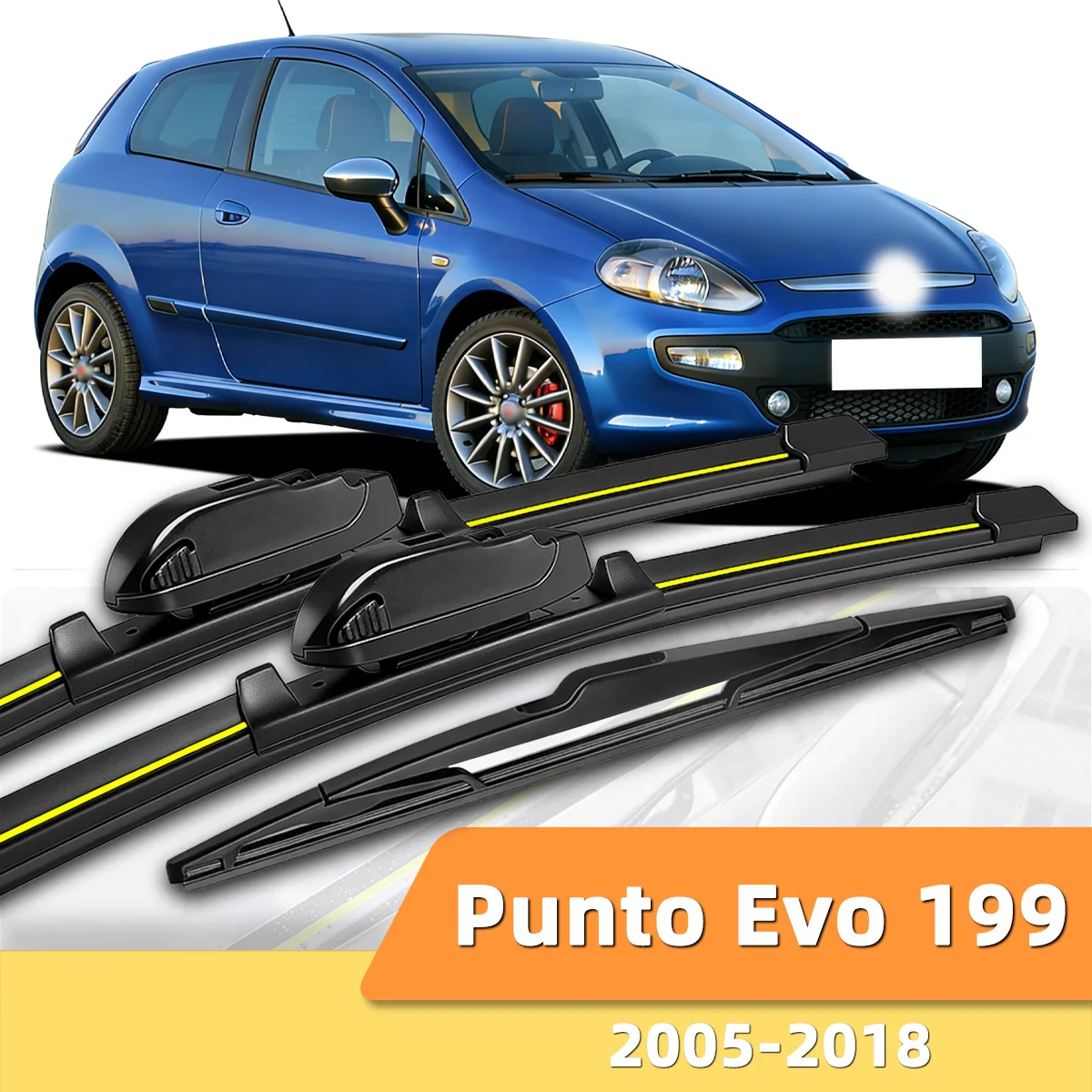 3 Stück Scheibenwischer vorne und hinten, geeignet für Fiat Punto Evo 199 2005–2018, Kfz-Windschutzscheiben-Zubehör 2008 2012
