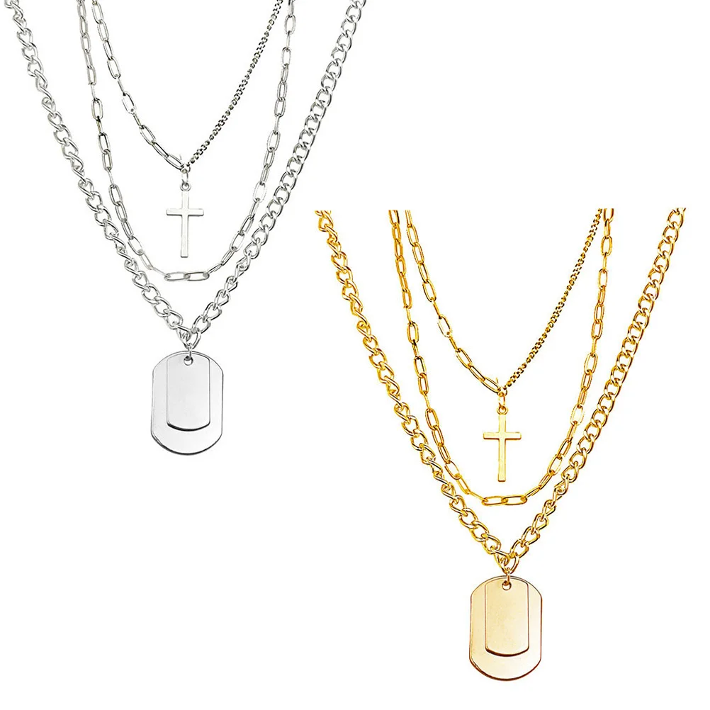 

CONGARTENO 2 Layer Necklace for Women Men Plated Pendant Clasp Extension Black Stackable Couple Jewelry