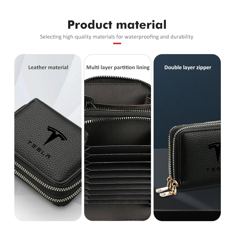 Fashion Wallet Car Mounted Card Bag Double Zipper Coin Holder For Tesla Model Y 3 S X Roadster Bonina