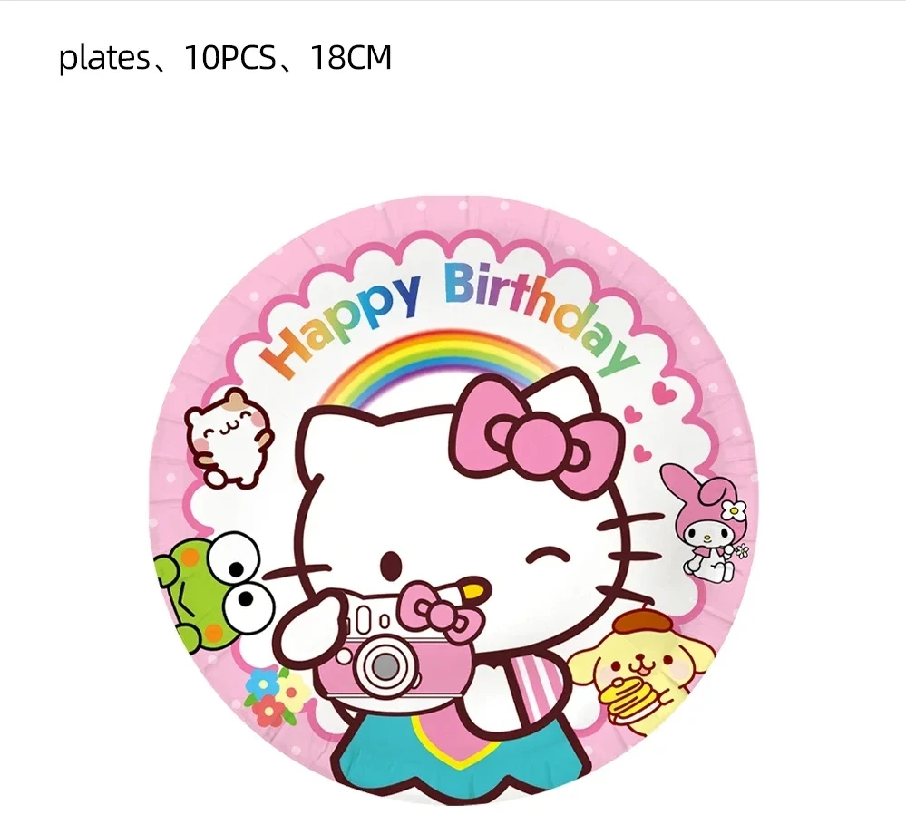 Juego de decoración para fiesta de cumpleaños de Hello Kitty, vajilla desechable para niños y niñas, vasos y platos, servilletas, suministros de paja para fiesta de bebé, 9 Uds.