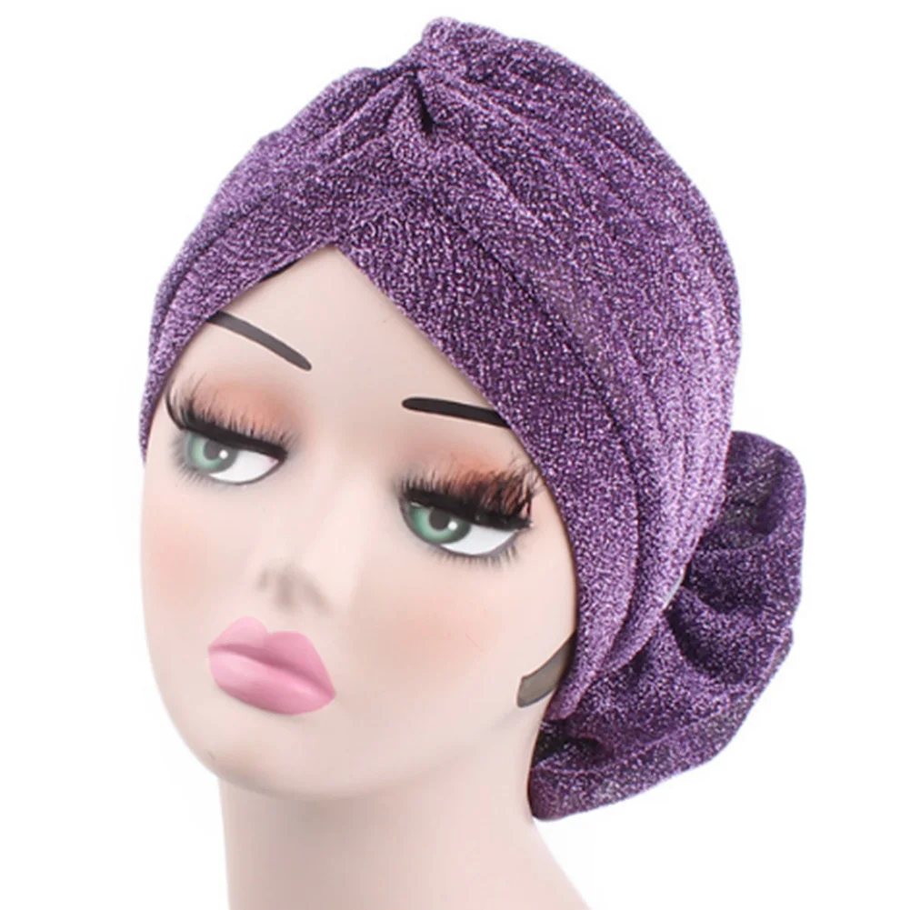 Elegant Shiny Turban Cap Women Muslim Hijab Islamic Jersey Chemo Cap Big Flower Head Scarf Ladies Head Wrap Cover Hijab Scarf