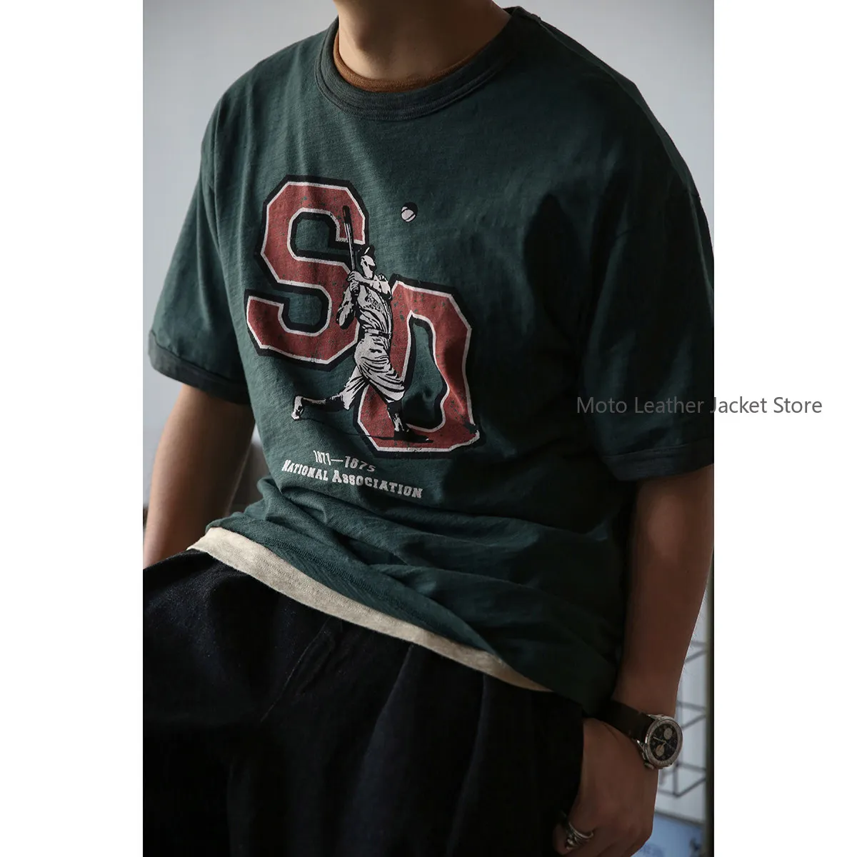 

Футболка Secondorder SS22 в стиле ретро-бейсбол с контрастными вставками из длинноволокнистого хлопка