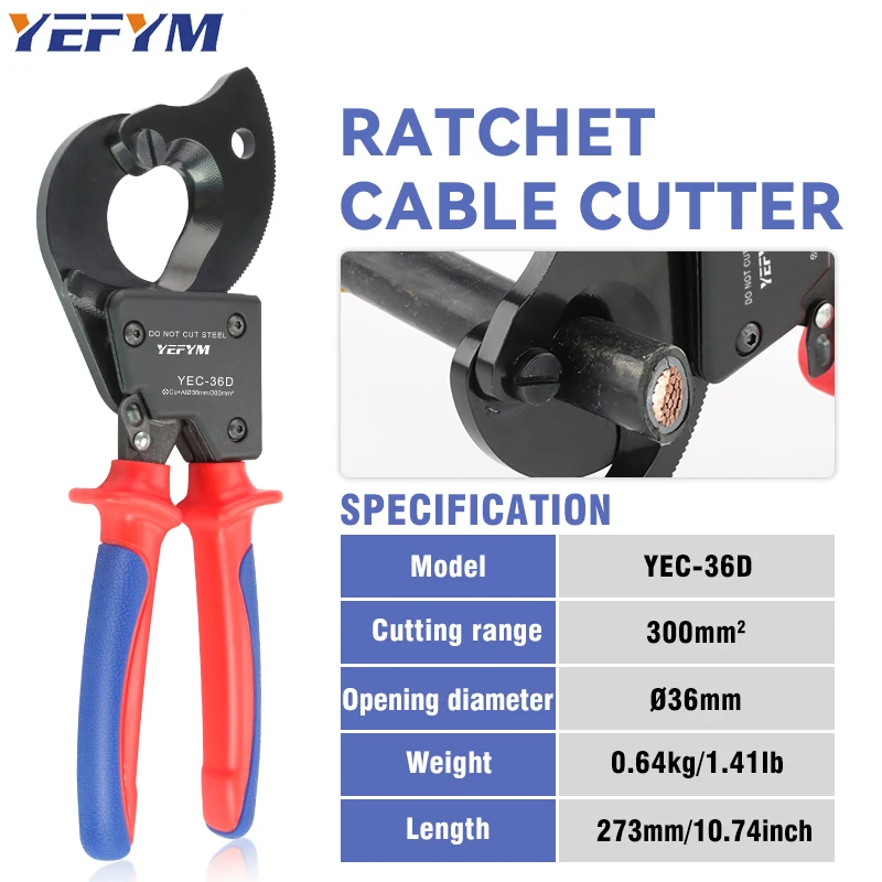 Insulated Ratcheting Cable Cutters Wire Pliers Heavy Duty Wire Cutters for Multi-Strand Aluminum & Copper Cables up to 240mm²