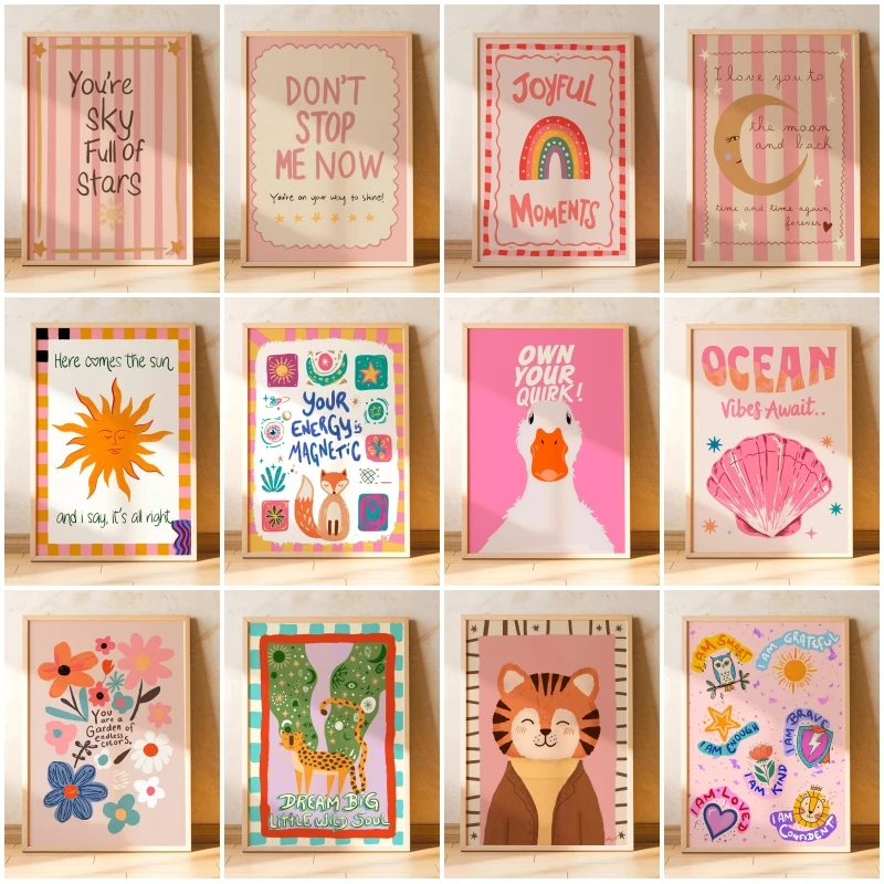 Pôster de Citação Inspiradora com Afirmação Positiva, Impressão Boho para Quarto Infantil, Pintura em Tela, Arte de Parede para Decoração de Quarto de Crianças