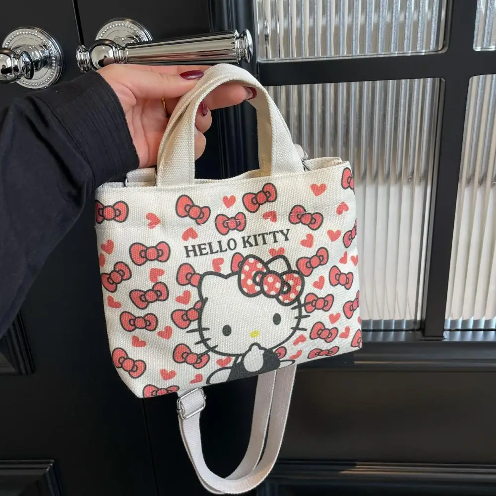 Kawaii Sanrio Hello Kitty Canvas Bag Cartoon Cute Portable Shoulder Bag Large Capacity Crossbody Bag Mobile Phone Bag Girl Gifts