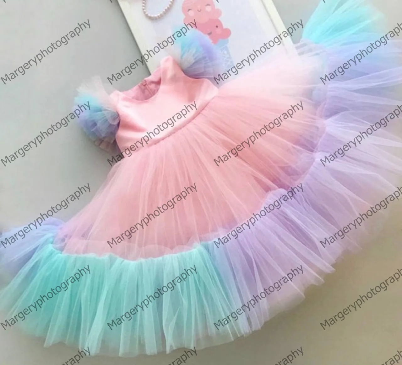 Colorful Tulle Kids Tutu Pageant Dress Sweet Puffy Mesh A Line Flower Girl Dresses Custom Made Fluffy Kids Brithday Gowns