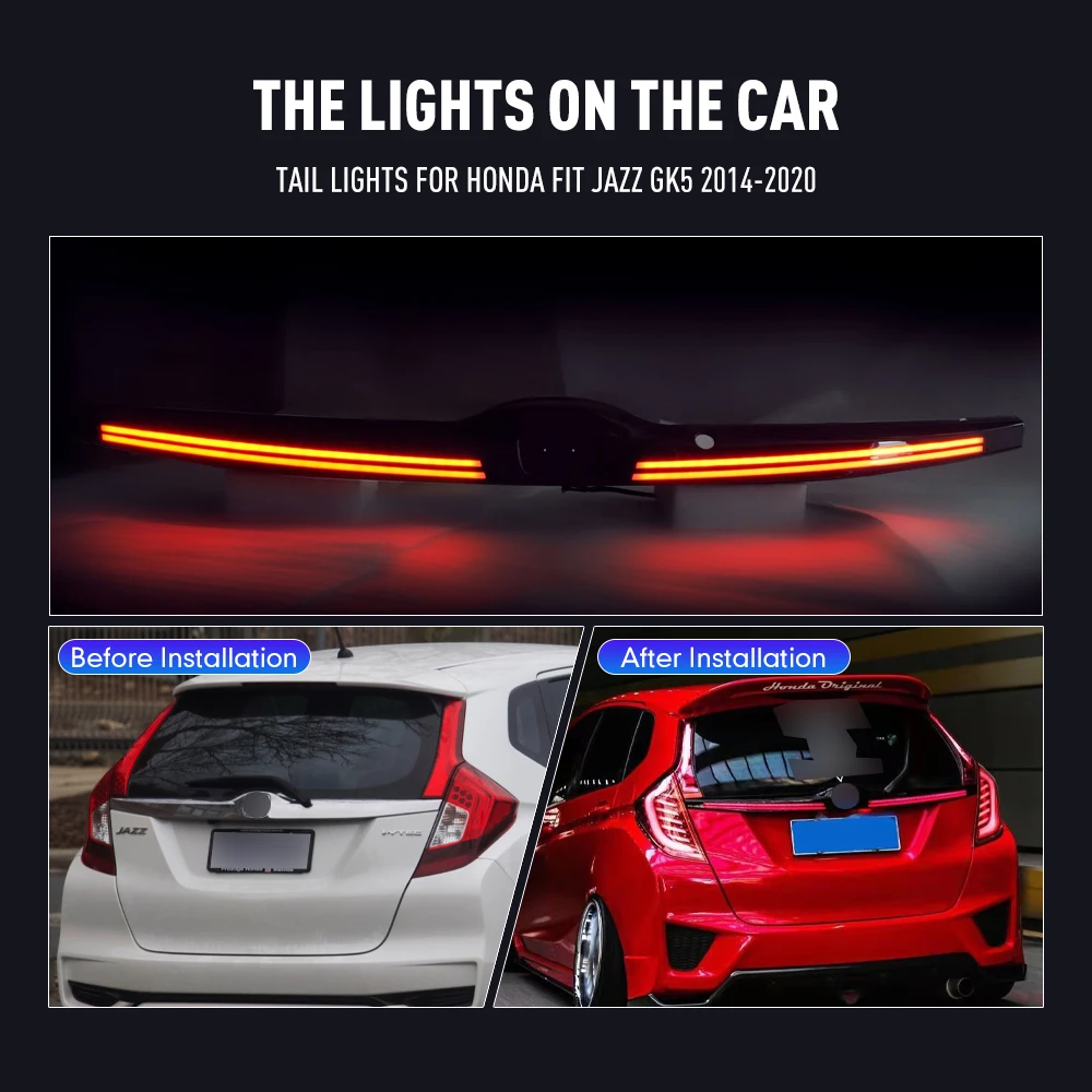 Car Rear Taildoor Through Taillight For Honda FIT GK5 2014-2020 Reverse Brake Turning Signal Plug And Play Tail Lamp Assembly