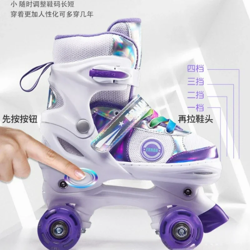 2023 Boys Girls Kids Skates Children Roller Skates Skating Shoes Sliding Adjustable Quad Sneakers 4 Wheels 2 Row Line Outdoor