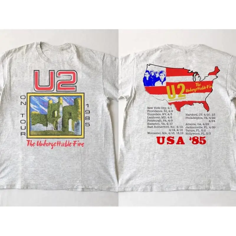 Vtg U2 On Tour 1985 للمحبي قميص رياضي من القطن الثقيل باللون الرمادي S-5XL للجنسين BL358 #1