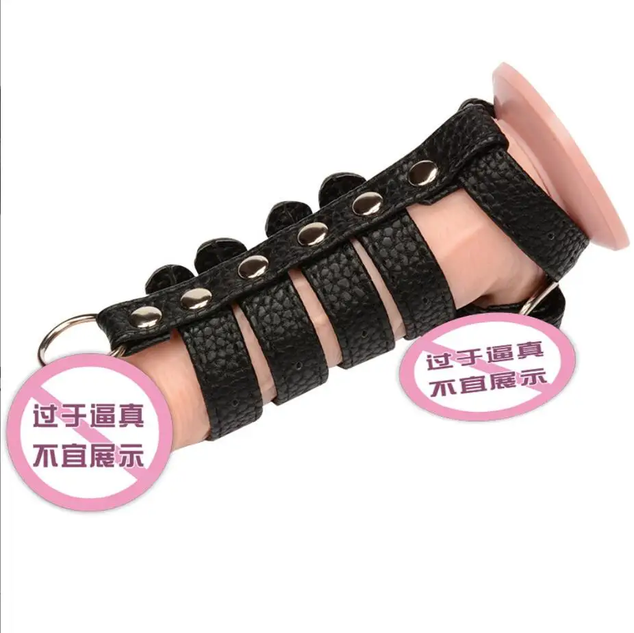 ex Delay Leather Cock Ring Male Penis Cage Penis Harness Sleeves Scrotum Ring Male Penis Lock Chastity Device Sex Toys S3150