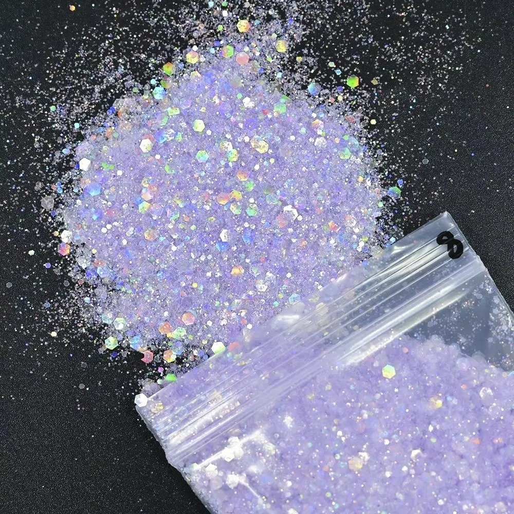 50G PET Nail Diamond Glitter Sequins Holographic Hexagon Glitter Powder Laser Shimmer Multicolor Craft Glitter