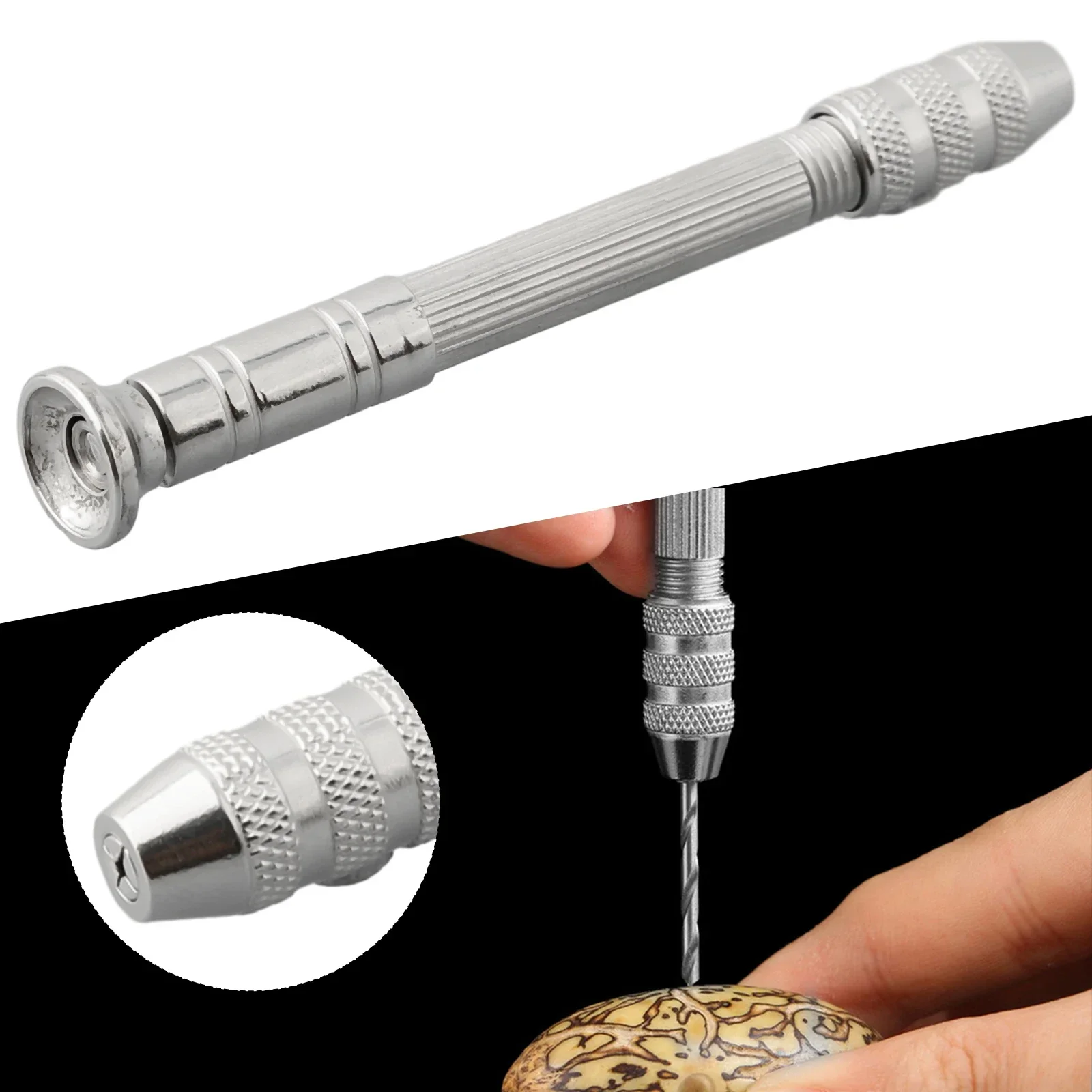 1/11pcs Hand Drill Silver Aluminum Alloy Mini Wood Hand Drill Hand Tool For Drilling Wood Plastic Rubber Models Other Materials