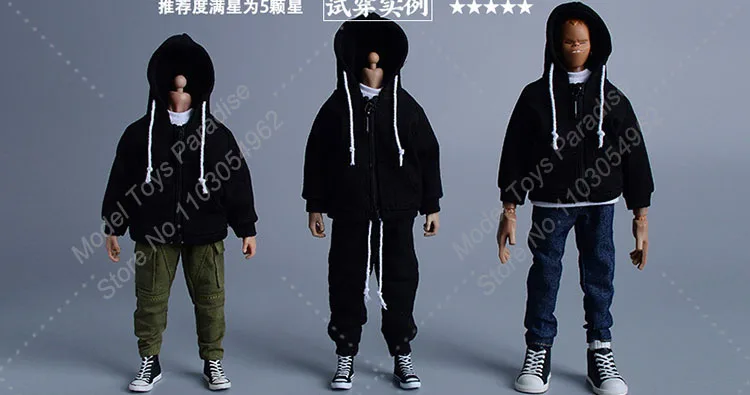 06FS045 1/12 Men Soldier Clothes Set Hooded Zippered Sports Jacket Casual Drawstring Guard Pants Fit 6'' Action Figure Body