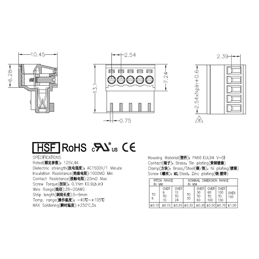 2P ~ 12P PCB المكونات في كتل طرفية قابلة للتوصيل KF2EDGK 2.54 15EDGY 2.54 مللي متر 2PIN ~ 12PIN MC 0,5/ 2-ST-2,54