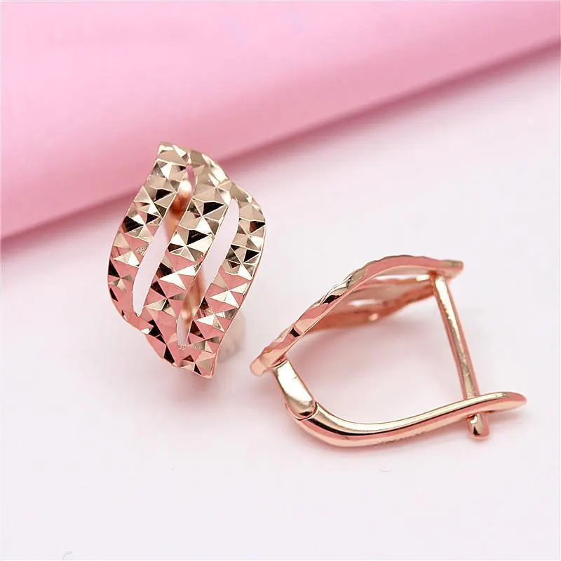 

585 purple gold geometric hollow starry earrings for women14K rose gold classic simple ear buckle charm party jewelry gift