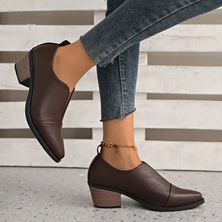 

Женская обувь 2022, осень и зима, новые туфли на среднем каблуке с острым носком, однотонные, простые и элегантные кожаные женские туфли на высоком каблуке