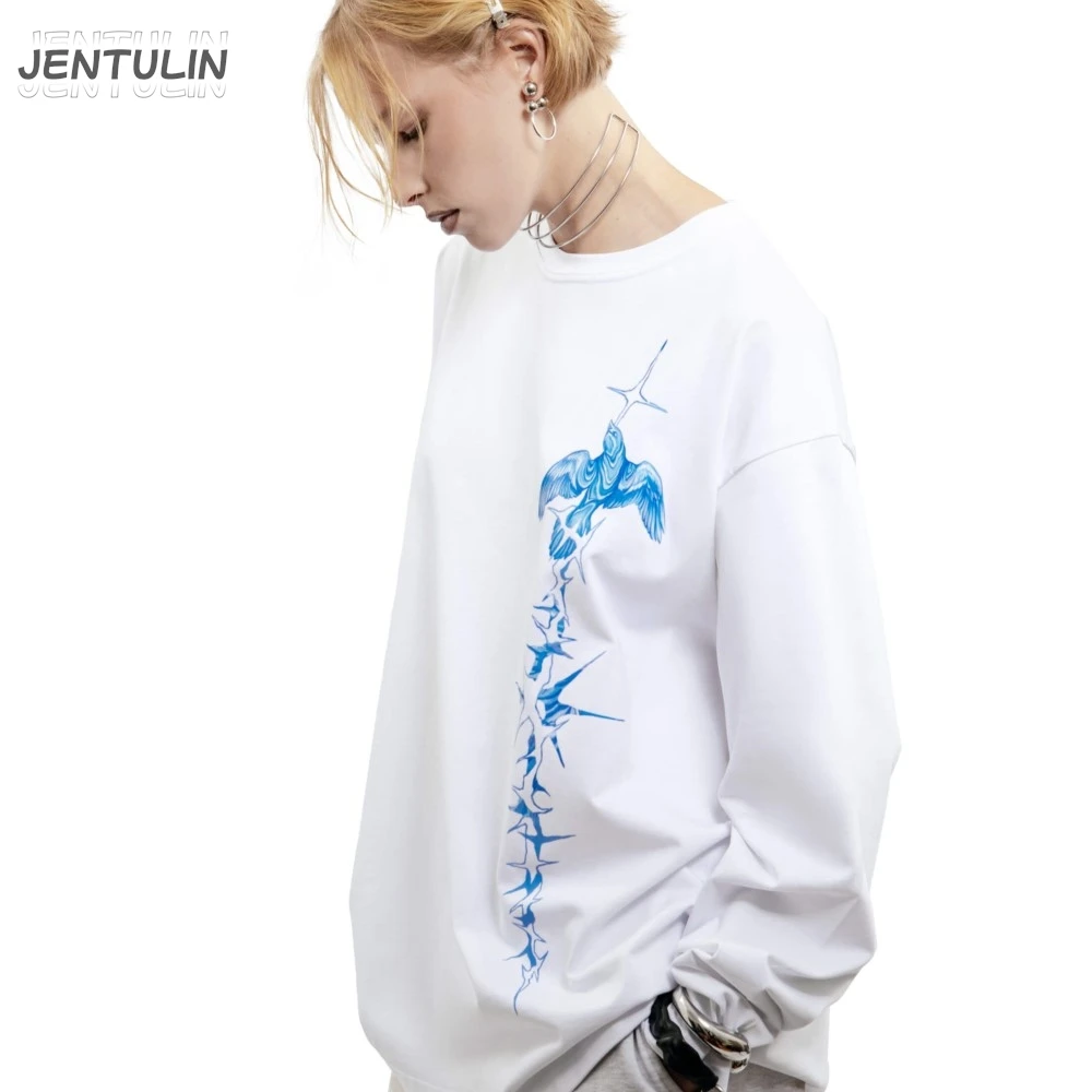 Men's Tshirt Streetwear Bright Side Oversize Print Autumn Hip Hop Korean Long Sleeve Y2k Tops Tee Cotton Graphic Unisex Clothing image 5