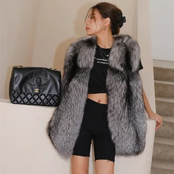 2023 Moda Natural Silver Fox Fur Coat Mulheres Blue-Fox Vest Finnish Fox Whole Skin Fur Inverno Grosso Macio Quente Fox Fur Jacket