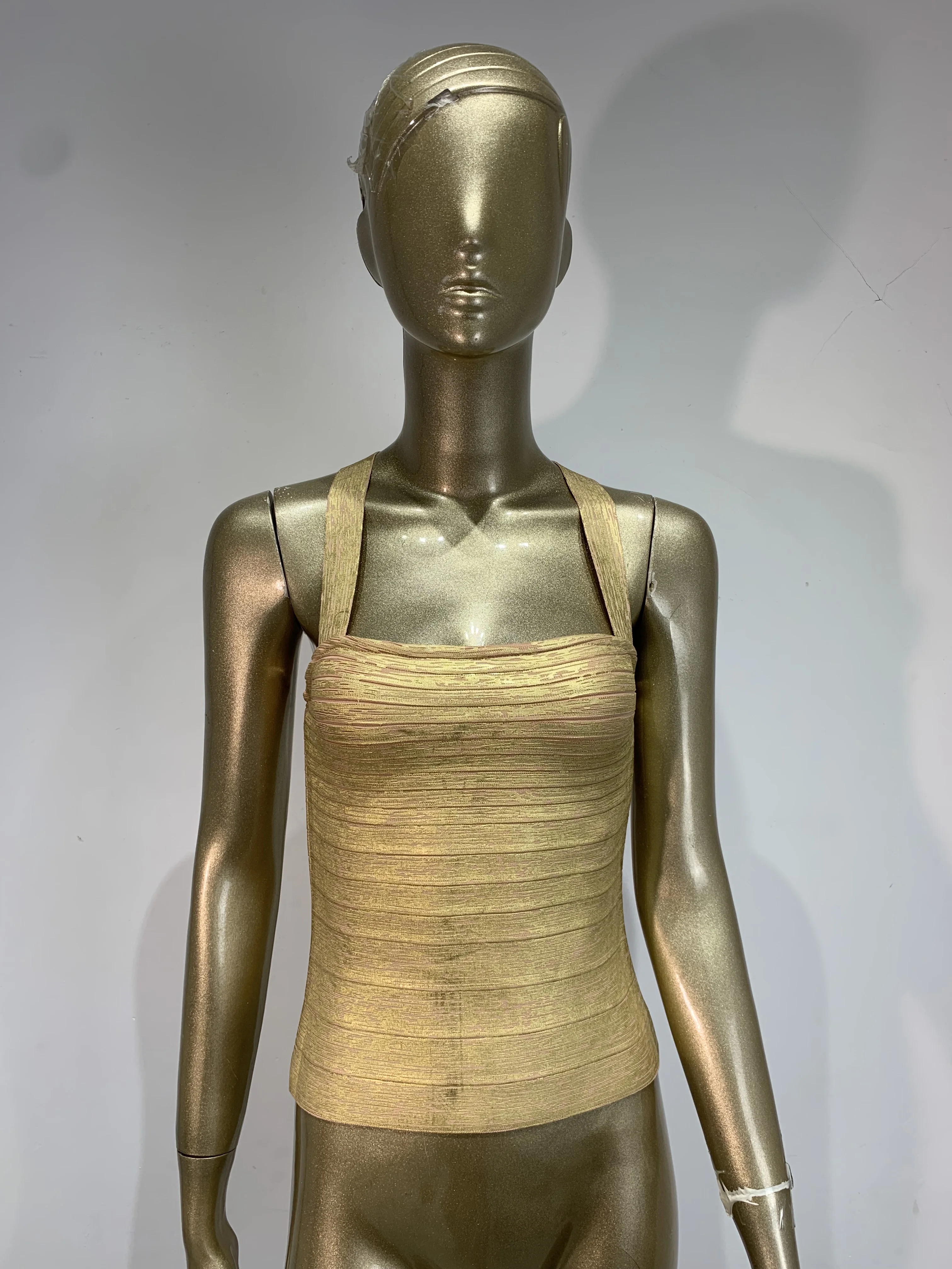 

Woman Elastic Bronzing Gold Silver Bandage Cami Tops Evening Club Party Celebrity Designer Fashion High Street Night Out Tops
